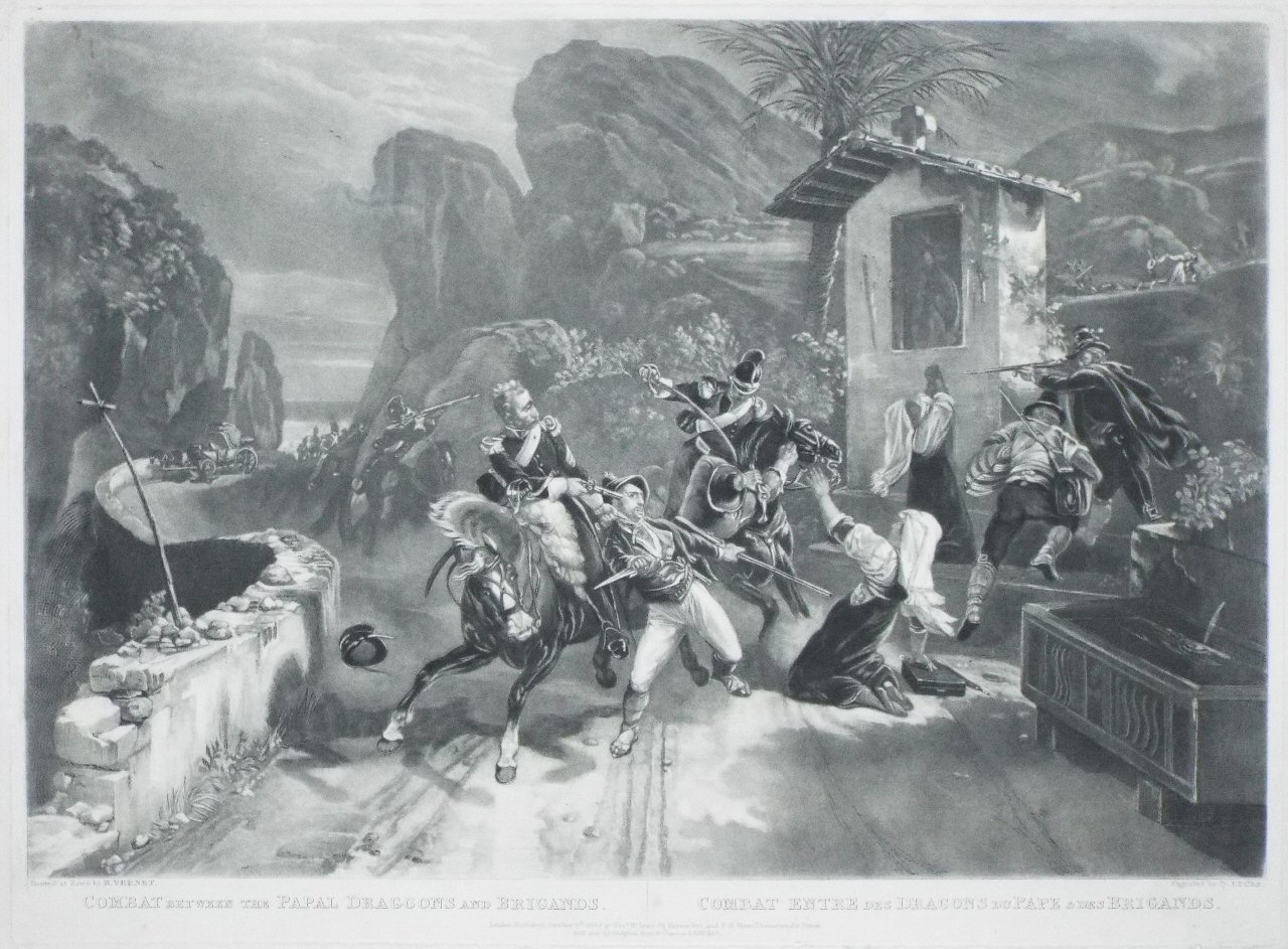 Mezzotint - Combat between the Papal Dragoons and Brigands. - Lucas